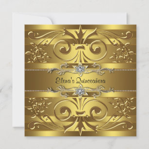 Invitations Élégantes de Quinceanera Or