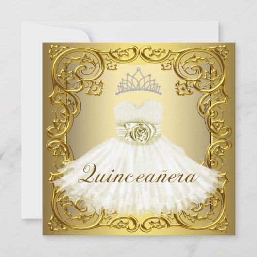 Invitations élégantes de Quinceanera Or Blanc (Devant)