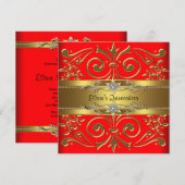 Invitations élégantes de Quinceanera rouge et or (Devant / Derrière)