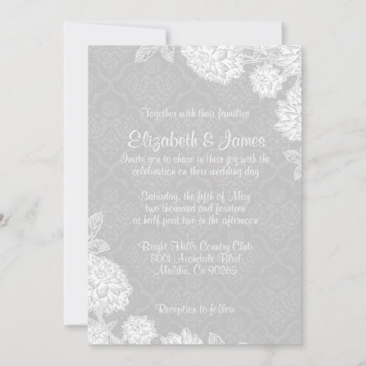 Invitations élégantes de White Mariage damassé (Devant)