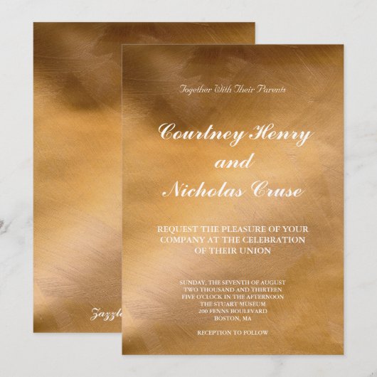 Invitations Élégantes En Cuivre Et Mariage Blanc (Devant / Derrière)