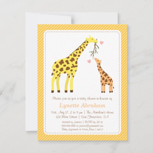 Invitations élégantes et colorées à la Girafe Baby (Devant)