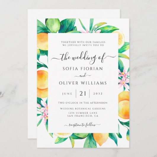 Invitations Élégantes Mariage Citrus (Devant / Derrière)