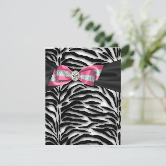 Invitations Élégantes Pink Zebra Party (Debout devant)