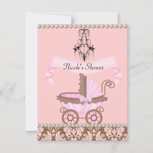 INVITATIONS élégantes pour BABY SHOWER en DAMASK (Devant)