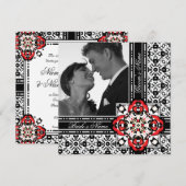 Invitations élégantes Red et Black Mariage damassé (Devant / Derrière)