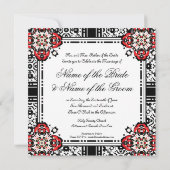 Invitations élégantes Red et Black Mariage damassé (Dos)