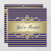 Invitations élégantes Royal Blue Gold Party (Devant / Derrière)