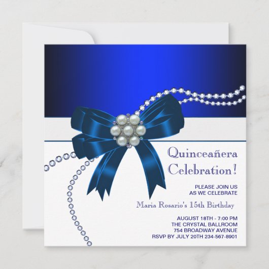 Invitations élégantes Royal Blue Quinceanera (Devant)