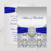 Invitations élégantes Silver et Royal Blue Wedding (Devant / Derrière)