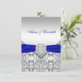 Invitations élégantes Silver et Royal Blue Wedding (Debout devant)