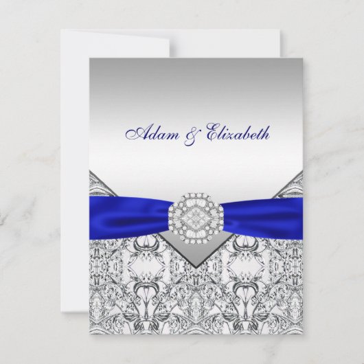 Invitations élégantes Silver et Royal Blue Wedding (Devant)