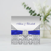Invitations élégantes Silver et Royal Blue Wedding (Debout devant)