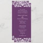 Invitations Élégantes Vintage Plum Mariage damassé (Devant / Derrière)