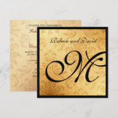 Invitations élégants de mariage de monogramme d'or (Devant / Derrière)