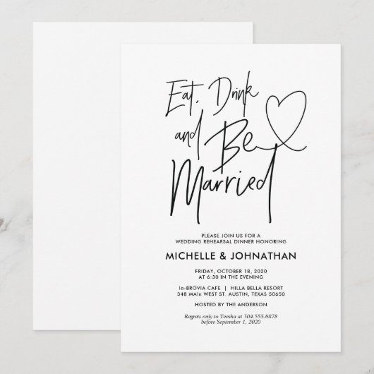 Invitations élégants modernes de dîner de (Devant / Derrière)