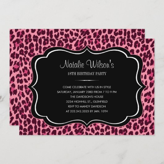 Invitations Empreintes de léopard roses (Devant / Derrière)