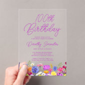 Invitations En Acrylique 100e fête d'anniversaire Fleur sauvage violet (In situ (ordinateur de poche))
