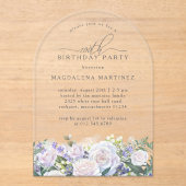 Invitations En Acrylique 100e fête d'anniversaire Rose blanche Blue Floral  (Recto)