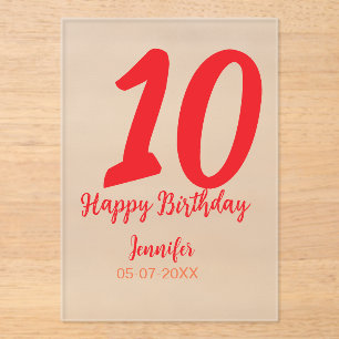 Invitations En Acrylique 10e anniversaire ajouter nom date année rouge modè