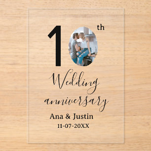Invitations En Acrylique 10e anniversaire du mariage nom photo bold lettre 