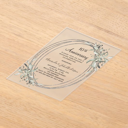 Invitations En Acrylique 10e anniversaire mariage argent vert gelé (Poser)