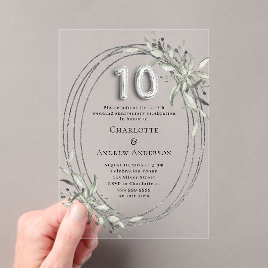 Invitations En Acrylique 10h anniversaire mariage argent vert clair (In situ (ordinateur de poche))