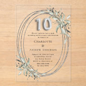 Invitations En Acrylique 10h anniversaire mariage argent vert clair (Recto)