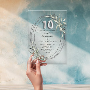 Invitations En Acrylique 10h anniversaire mariage argent vert clair