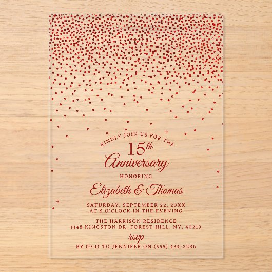 Invitations En Acrylique 15e anniversaire du Mariage de Ruby (Recto)