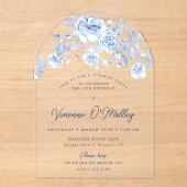 Invitations En Acrylique 18e anniversaire Surprise Party Blue Floral Arch (Recto)