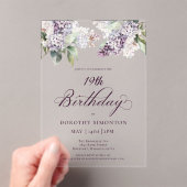 Invitations En Acrylique 19e anniversaire Purple Spring Fleur Lilac (In situ (ordinateur de poche))