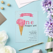 Invitations En Acrylique 1er Anniversaire Un Joyeux Fille Crème de glace ro (Insitu (Mariage))