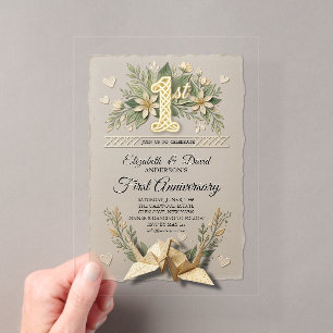 Invitations En Acrylique 1ère Noces de Papier Anniversaire de Mariage Flora