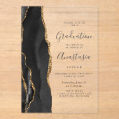 Invitations En Acrylique 2025 Black Gold Agate Gris Texte Graduation (Recto)