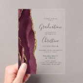 Invitations En Acrylique 2025 Burgundy Gold Agate Gris Texte Graduation (In situ (ordinateur de poche))