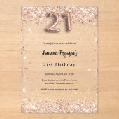 Invitations En Acrylique 21e anniversaire rose or clair fête (Recto)