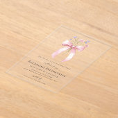 Invitations En Acrylique 21e fête d'anniversaire Pink Coquette Bow Fleur sa (Poser)