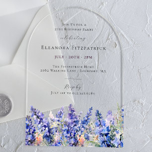 Invitations En Acrylique 25e anniversaire Bleu Larkspur Juillet Arche de fl