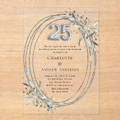 Invitations En Acrylique 25e anniversaire mariage argent vert clair (Recto)