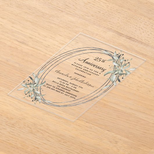 Invitations En Acrylique 25e anniversaire mariage argent vert clair (Poser)