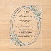 Invitations En Acrylique 25e anniversaire mariage argent vert clair (Recto)