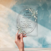 Invitations En Acrylique 25e anniversaire mariage argent vert clair