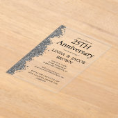 Invitations En Acrylique 25th Wedding Anniversary Silver Faux Glitter  (Poser)