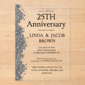 Invitations En Acrylique 25th Wedding Anniversary Silver Faux Glitter  (Recto)