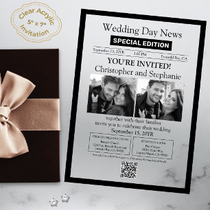 Invitations En Acrylique 2 Photo Classic Typographie Journal Mariage