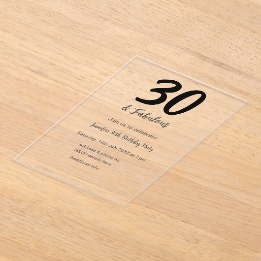 Invitations En Acrylique 30e anniversaire ajouter nom date année noir (Poser)
