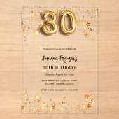 Invitations En Acrylique 30e anniversaire étoile d'or clair (Recto)