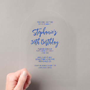 Invitations En Acrylique 30e anniversaire Minimaliste Bleu Écriture Manuscr