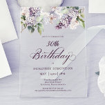 Invitations En Acrylique 30e anniversaire Purple Spring Fleur Lilac<br><div class="desc">Des lilas mauve à l'aquarelle douce créent une jolie invitation au 30ème anniversaire de printemps. La typographie ajoute une esthétique élégante. Il fait partie de la collection Purple Spring Lilac Flower. Il vous permet de choisir un thème puis de créer facilement une suite d'invitation unique, des panneaux d'accueil et des...</div>